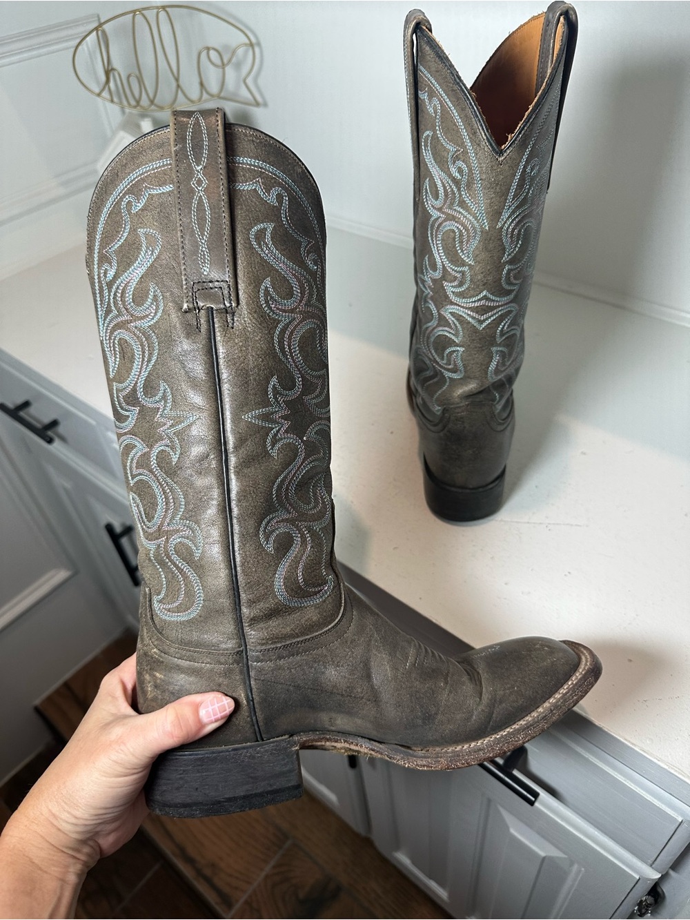 Lucchese Cowboy Boots Womens 8B Brown Leather Embroidered Western Made in Mexico - Picture 7 of 10